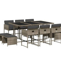 11-tlg. Garten-Essgruppe mit Kissen Grau Poly Rattan