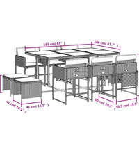 11-tlg. Garten-Essgruppe mit Kissen Grau Poly Rattan