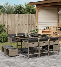 11-tlg. Garten-Essgruppe mit Kissen Grau Poly Rattan