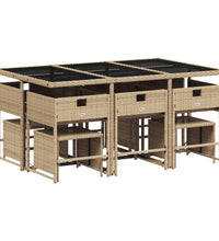 11-tlg. Garten-Essgruppe mit Kissen Beige Poly Rattan