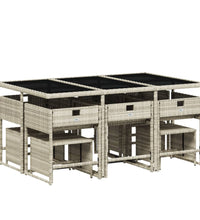 11-tlg. Garten-Essgruppe mit Kissen Hellgrau Poly Rattan