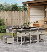 11-tlg. Garten-Essgruppe mit Kissen Hellgrau Poly Rattan
