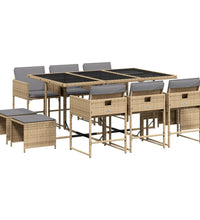 11-tlg. Garten-Essgruppe mit Kissen Beigemischung Poly Rattan