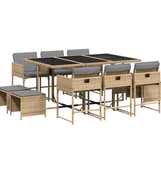 11-tlg. Garten-Essgruppe mit Kissen Beigemischung Poly Rattan