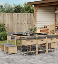 11-tlg. Garten-Essgruppe mit Kissen Beigemischung Poly Rattan