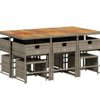 11-tlg. Garten-Essgruppe mit Kissen Grau Poly Rattan