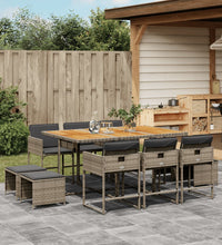 11-tlg. Garten-Essgruppe mit Kissen Grau Poly Rattan