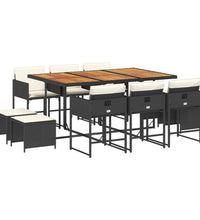 11-tlg. Garten-Essgruppe mit Kissen Schwarz Poly Rattan
