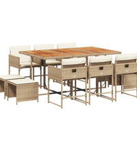11-tlg. Garten-Essgruppe mit Kissen Beige Poly Rattan