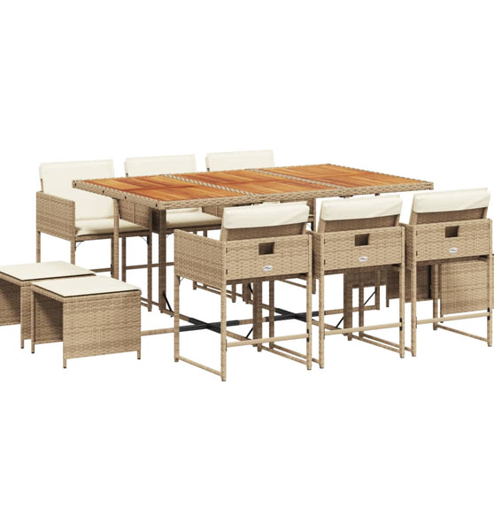 11-tlg. Garten-Essgruppe mit Kissen Beige Poly Rattan