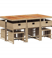 11-tlg. Garten-Essgruppe mit Kissen Beige Poly Rattan