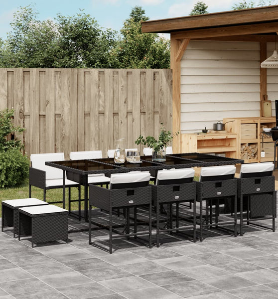 13-tlg. Garten-Essgruppe mit Kissen Schwarz Poly Rattan