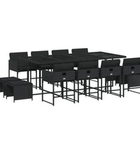 13-tlg. Garten-Essgruppe mit Kissen Schwarz Poly Rattan