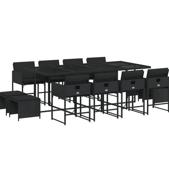 13-tlg. Garten-Essgruppe mit Kissen Schwarz Poly Rattan