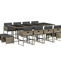 13-tlg. Garten-Essgruppe mit Kissen Grau Poly Rattan