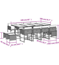 13-tlg. Garten-Essgruppe mit Kissen Grau Poly Rattan