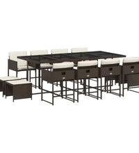 13-tlg. Garten-Essgruppe mit Kissen Braun Poly Rattan