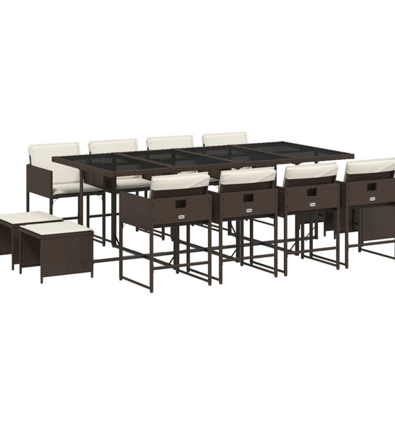 13-tlg. Garten-Essgruppe mit Kissen Braun Poly Rattan