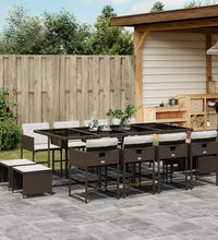 13-tlg. Garten-Essgruppe mit Kissen Braun Poly Rattan