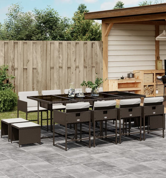 13-tlg. Garten-Essgruppe mit Kissen Braun Poly Rattan