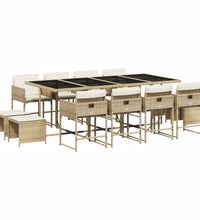 13-tlg. Garten-Essgruppe mit Kissen Beige Poly Rattan