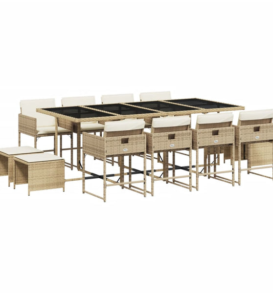 13-tlg. Garten-Essgruppe mit Kissen Beige Poly Rattan