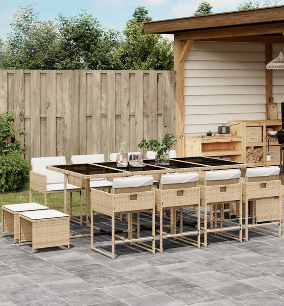 13-tlg. Garten-Essgruppe mit Kissen Beige Poly Rattan