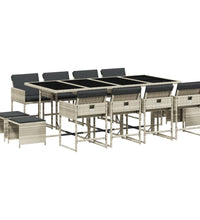 13-tlg. Garten-Essgruppe mit Kissen Hellgrau Poly Rattan