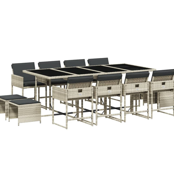 13-tlg. Garten-Essgruppe mit Kissen Hellgrau Poly Rattan