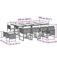 13-tlg. Garten-Essgruppe mit Kissen Hellgrau Poly Rattan