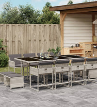 13-tlg. Garten-Essgruppe mit Kissen Hellgrau Poly Rattan