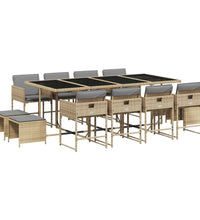 13-tlg. Garten-Essgruppe mit Kissen Beigemischung Poly Rattan