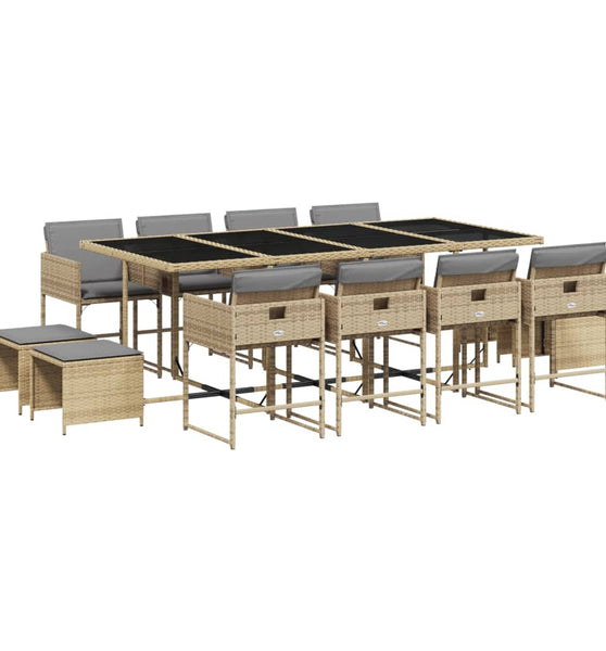 13-tlg. Garten-Essgruppe mit Kissen Beigemischung Poly Rattan