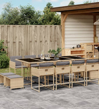 13-tlg. Garten-Essgruppe mit Kissen Beigemischung Poly Rattan