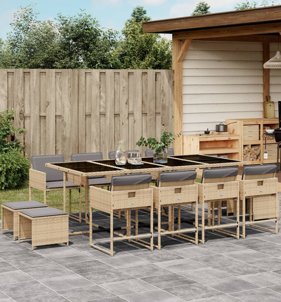 13-tlg. Garten-Essgruppe mit Kissen Beigemischung Poly Rattan