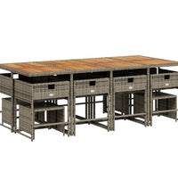 13-tlg. Garten-Essgruppe mit Kissen Grau Poly Rattan