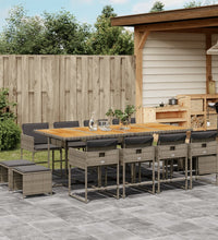 13-tlg. Garten-Essgruppe mit Kissen Grau Poly Rattan