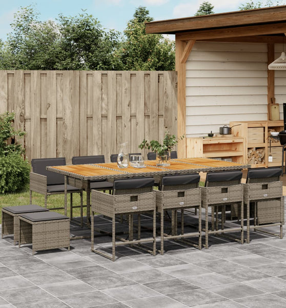 13-tlg. Garten-Essgruppe mit Kissen Grau Poly Rattan