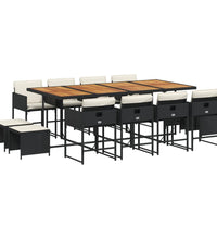 13-tlg. Garten-Essgruppe mit Kissen Schwarz Poly Rattan