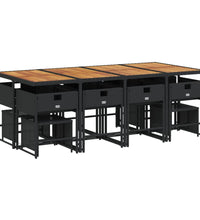 13-tlg. Garten-Essgruppe mit Kissen Schwarz Poly Rattan