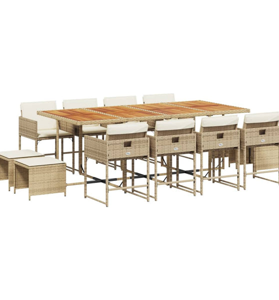 13-tlg. Garten-Essgruppe mit Kissen Beige Poly Rattan
