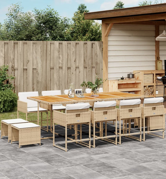 13-tlg. Garten-Essgruppe mit Kissen Beige Poly Rattan