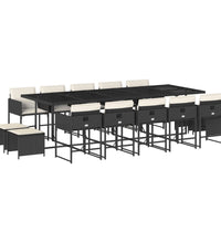 15-tlg. Garten-Essgruppe mit Kissen Schwarz Poly Rattan