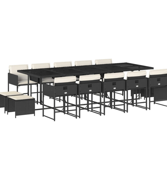 15-tlg. Garten-Essgruppe mit Kissen Schwarz Poly Rattan