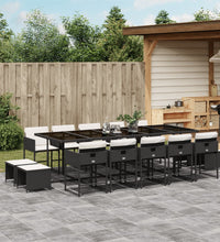15-tlg. Garten-Essgruppe mit Kissen Schwarz Poly Rattan