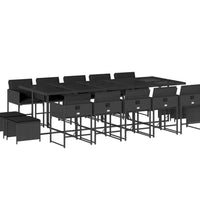 15-tlg. Garten-Essgruppe mit Kissen Schwarz Poly Rattan