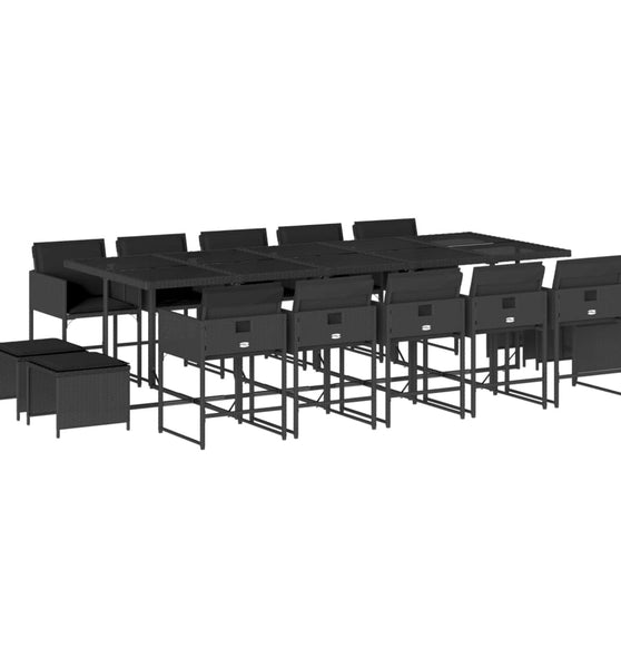 15-tlg. Garten-Essgruppe mit Kissen Schwarz Poly Rattan