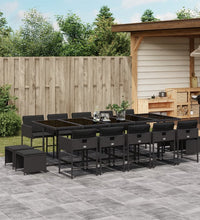 15-tlg. Garten-Essgruppe mit Kissen Schwarz Poly Rattan