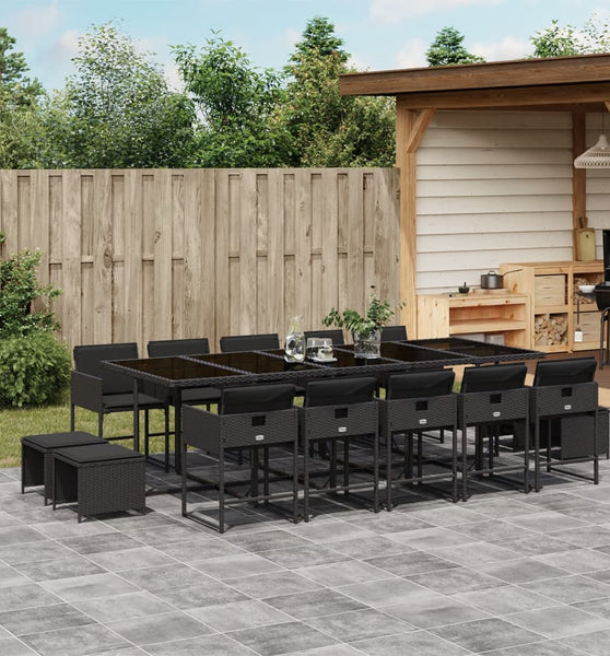 15-tlg. Garten-Essgruppe mit Kissen Schwarz Poly Rattan