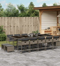 15-tlg. Garten-Essgruppe mit Kissen Grau Poly Rattan